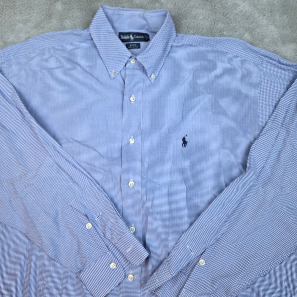 Ralph Lauren Button Down Mens L Blake Gingham Check Long Sleeve Cotton Blue Wht